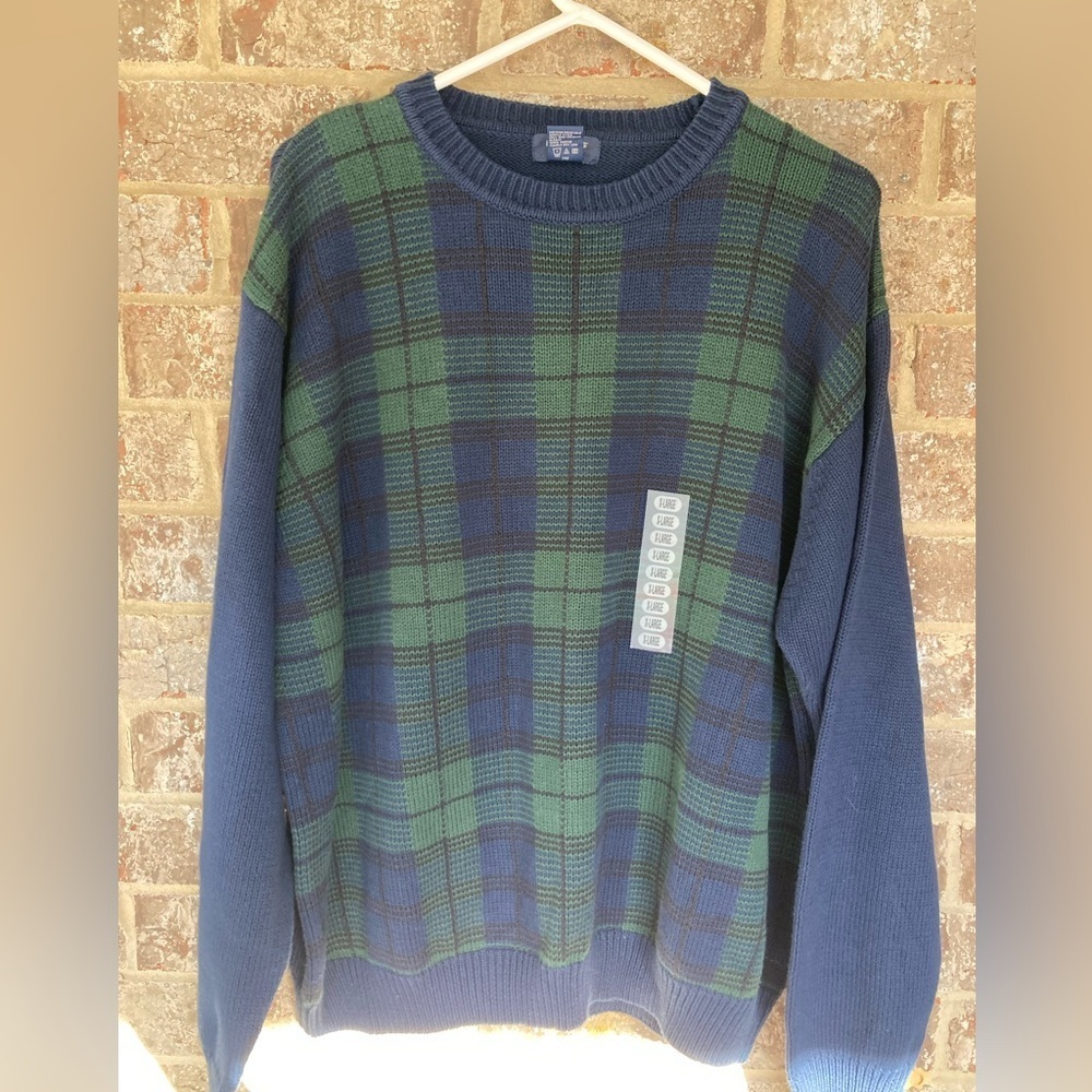 Dockers NWT Men’s Navy Green Plaid Sweater Size XL Y2K Vintage